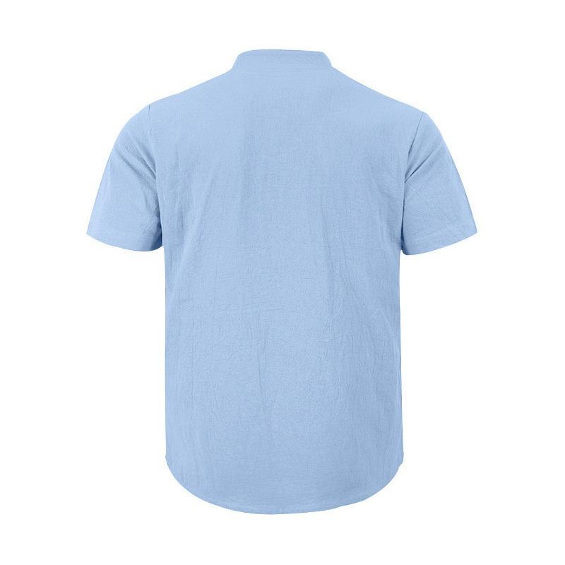 Men's New American Style Summer Henley V-Neck T-Shirt, Loose Breathable Linen Casual Commute Short Sleeve Tee