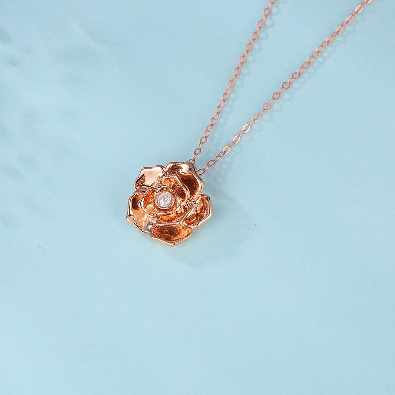 Collana in oro rosa 18k da donna con diamanti, ciondolo a forma di rosa, catena per clavicola Tanabata per San Valentino