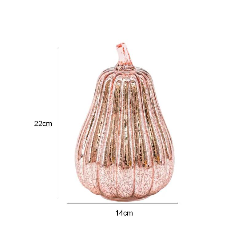 

Rose gold glass pumpkin lantern Halloween Decor for Tables Centerpiec Lighted Collectible Thanksgiving Autumn Harvest Figurine