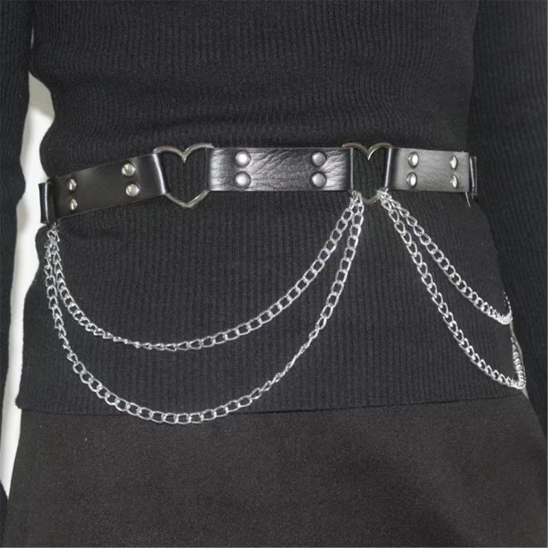 Waist Belt with Heart for Club Cowgirl Rock and Roll Punk Belt Hot Girl WaistChain Studded Sexy Belt