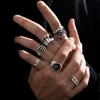 6Pcs Men Punk Poker Joker Silver Color Rings for Men Goth Skeleton Billiards Set Couple Emo New Fashion Jewelry Anillos Hombre