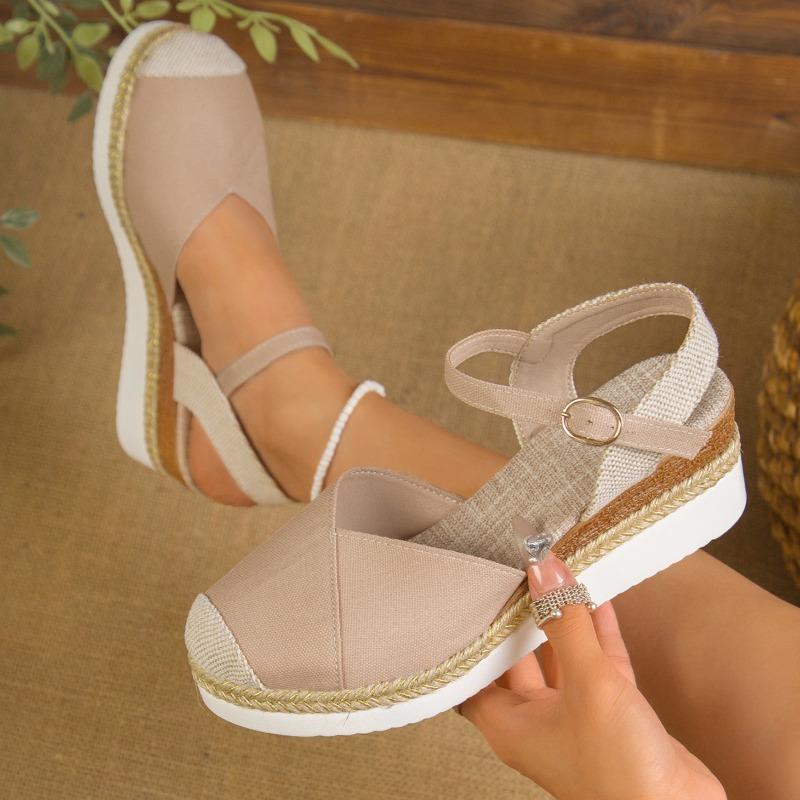 Sandali con zeppa a punta chiusa da donna Sandali estivi da donna con cinturino e fibbia Scarpe gladiatore Espadrillas alla moda Sandali con plateau Donna