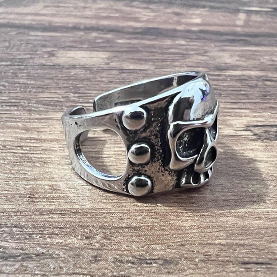 Textured Tough Guy Skull Totem Dark Punk Rock Hip Hop Old Ring