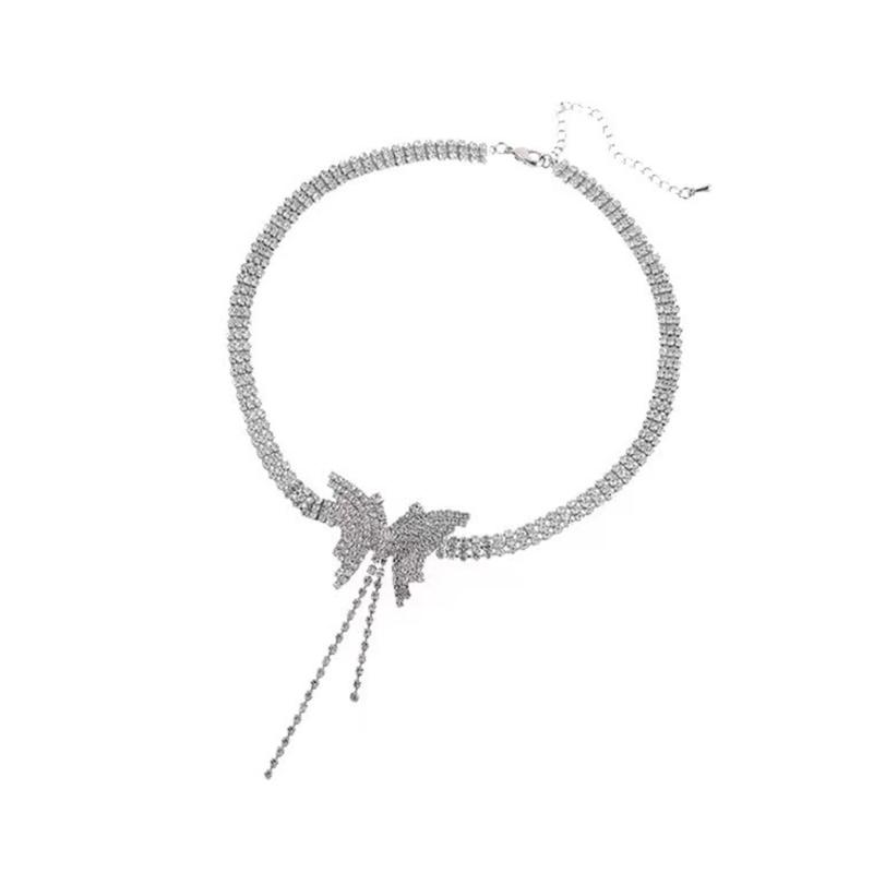 Роскошные женские стразы для чокера-бабочки, блестящая хрустальная кисточка, короткая цепочка, ожерелье, модное украшение для девушки 1