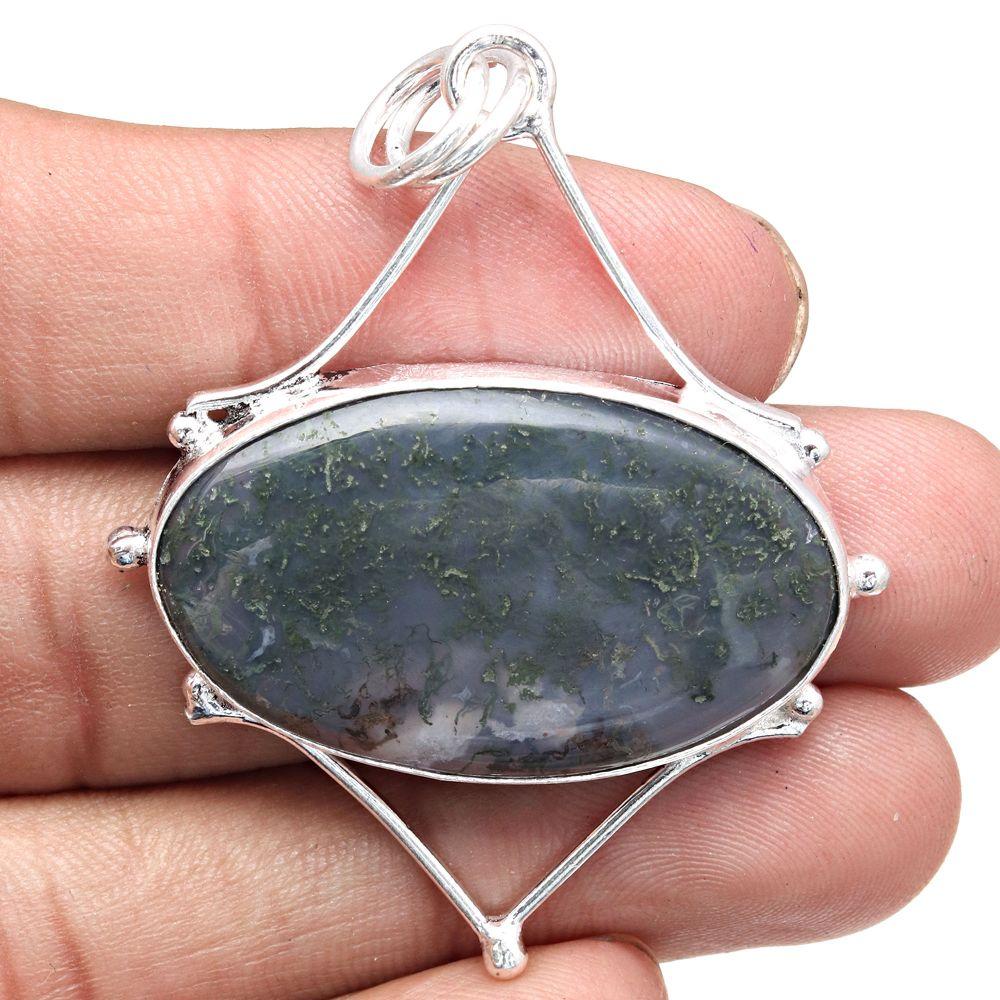 Pingente Ágata Musgosa Gema Feito à Mão Presente Dia das Mães Joias Prata 2"