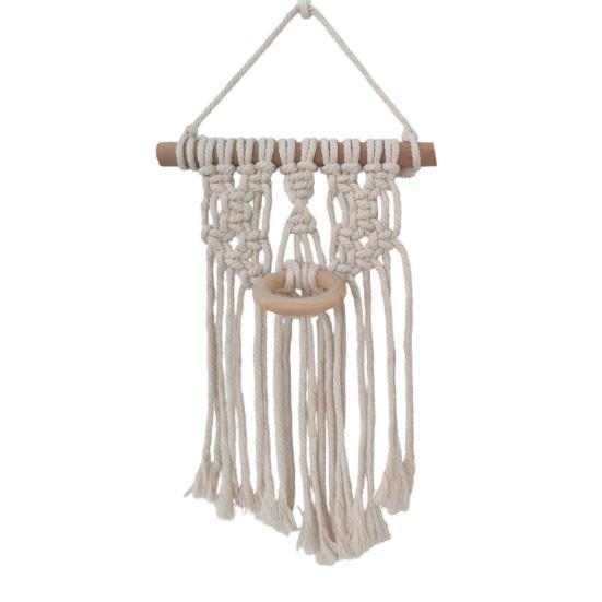 Boho geflochtenes Wandbehang, Geometrischer Wandbehang, Geknüpfter Baumwollseil Wandbehang mit Quasten für Zuhause Schlafzimmer Kinderzimmer Eingangsbereich Wandkunst