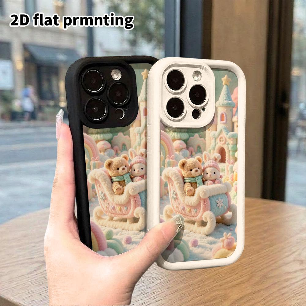 Phone Case: 2D Flat, Suitable for iPhone 18 17 16 15 14 13 12 Pro, with Little Bear and Rabbit, Perfect Christmas and Halloween Holiday Gift