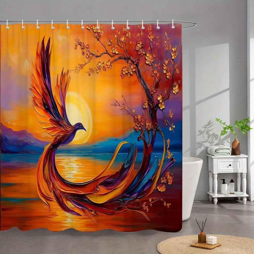 Vibrant Phoenix Sunset Waterproof Mildew-Resistant Shower Curtain - Artistic Design for an Inspiring Bathroom Décor Experience