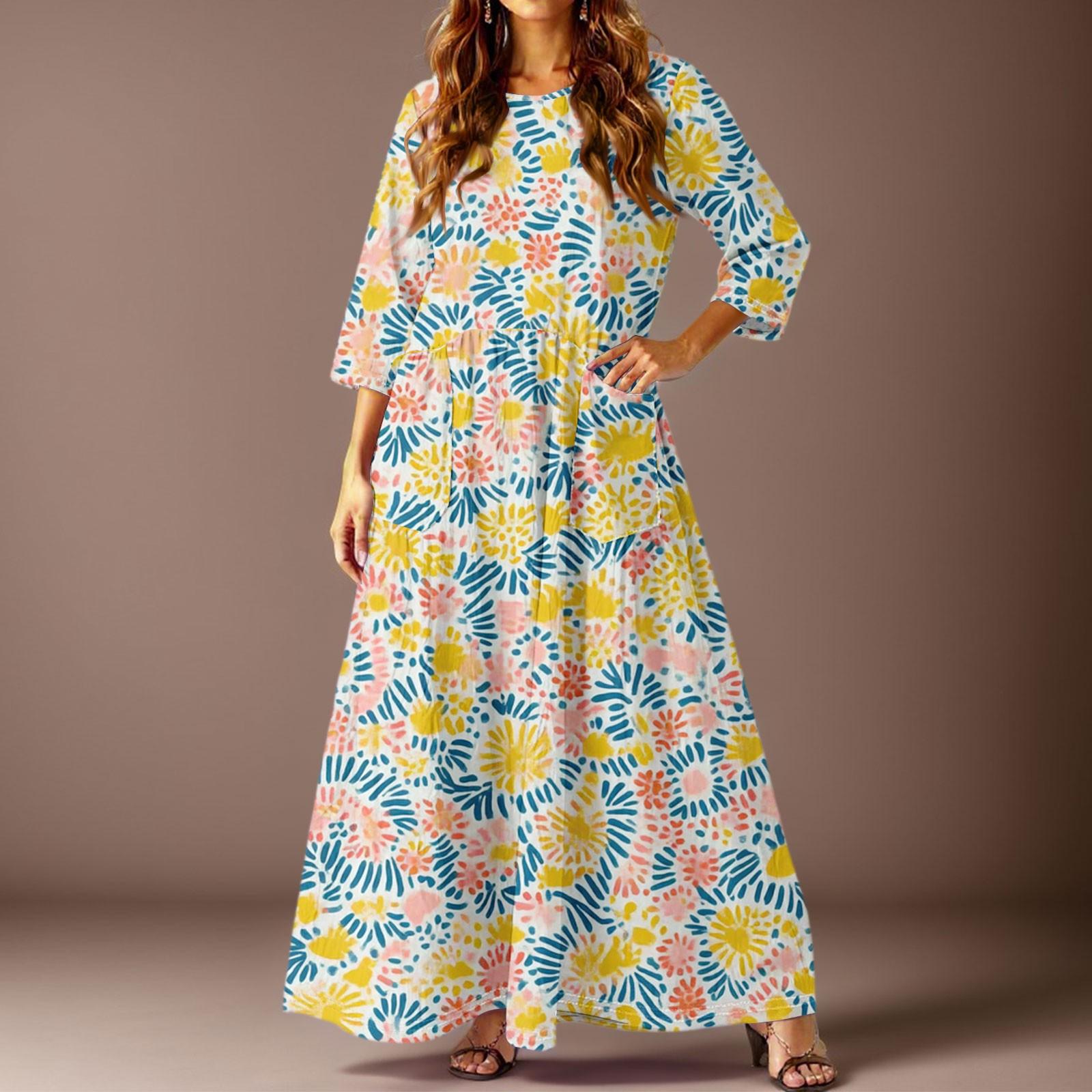 

Женское повседневное модное платье с цветочным принтом, рукавом три четверти и карманами L