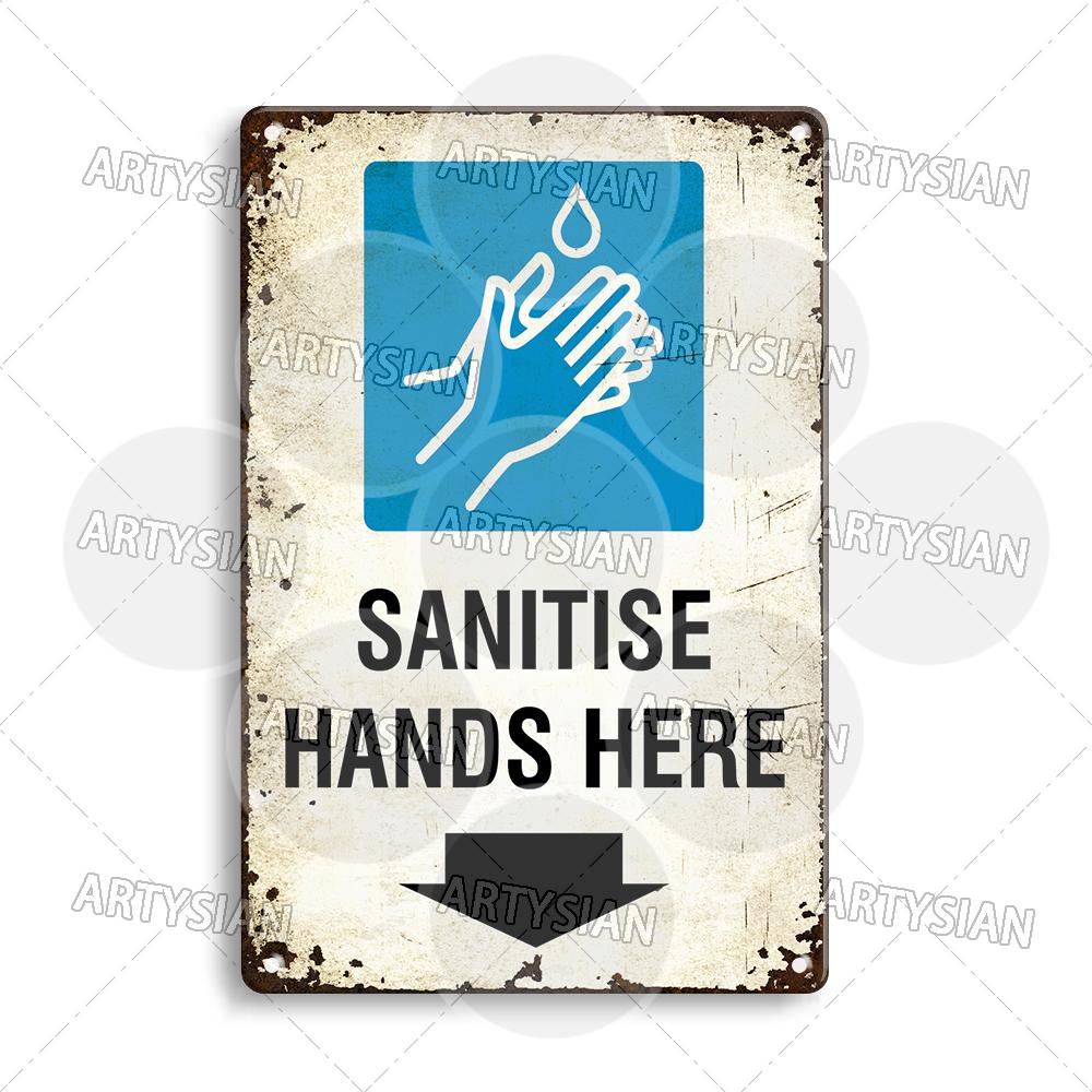 Hygiene Metal Sign No Shoes No Food Drink Restaurant Office School Public Space Plaque Wash Your Hand Sanitizer Keep Clean Sign