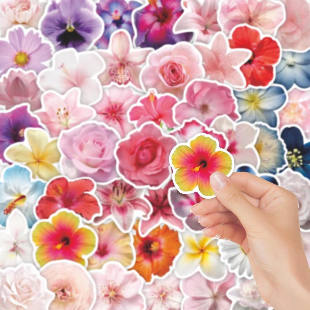 50PCS Cute Cartoon Flower Waterproof PVC Stickers for DIY Notebooks, Luggage, Suitcases