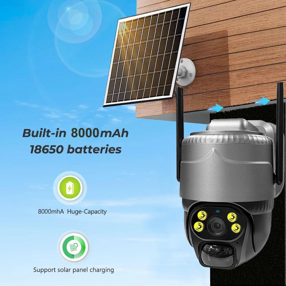 New 5MP HD Solar Camera 4G/WIFI Outdoor 4G Sim Built-in Battery Telecamera PTZ Auto Tracking Home Security Protection CCTV Camera
