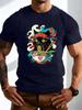 Japanese Raunisex Black Cat Art Print Unisexs Crew Neck Short Sleeve Casual Streetwear Basic Summer Daily Soft Comfort Fit Tee Shirt