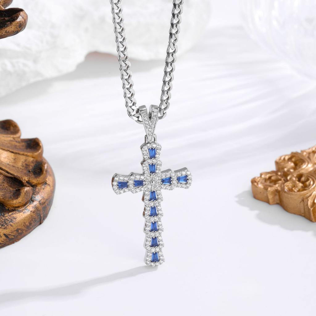 2026 Stone Cross Necklace Fashion Light Luxury Necklace Jewelry Premium Jewelry Full Diamond Men's Necklace