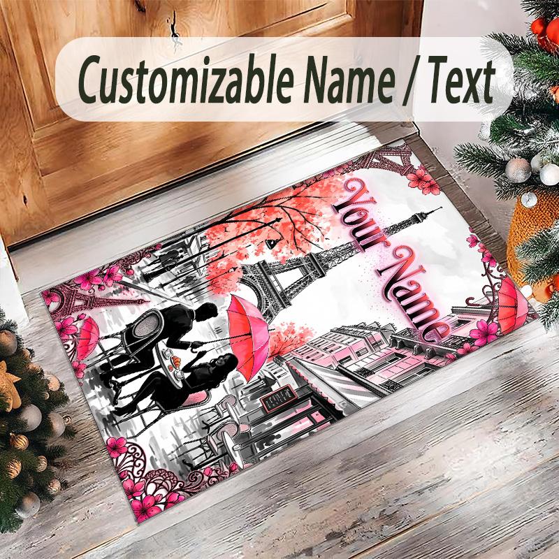 Valentine Love Theme Crystal Velvet Rug Personalized Custom Name Text Soft Floor Mat Home Decor