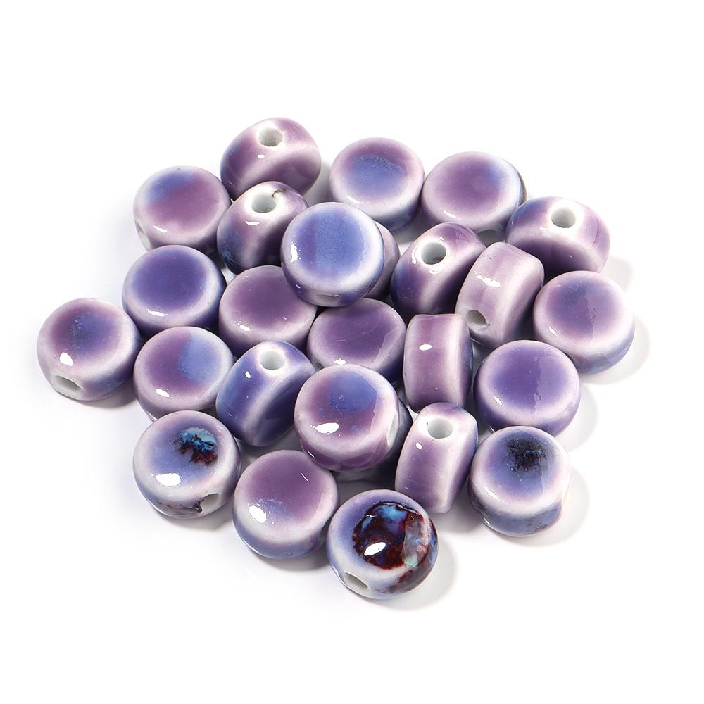 10pcs/lot 12mm Colorful Floral Glaze Ceramic Beads Flat Round Loose Beads for DIY Jewelry Making Bracelet Necklace Accessories