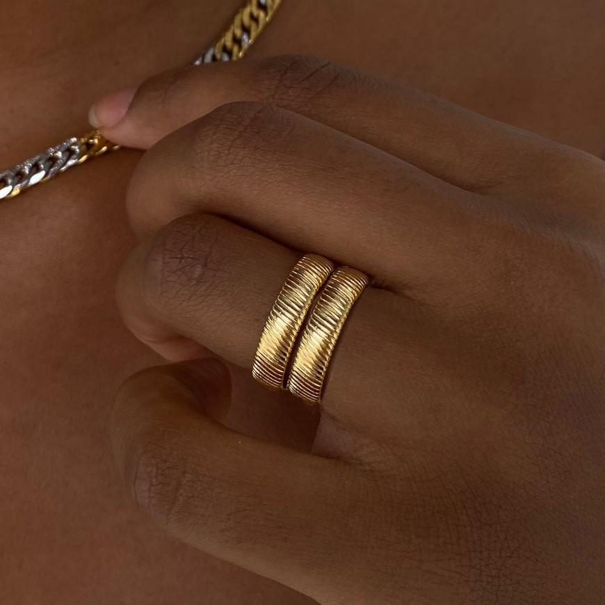 

Vintage Texture Striped Metal finger Ring 18K Gold Plated stainless steel Rings For Women New Trendy Zircon Gifts US 6