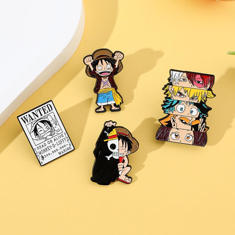 2-12pcs One Piece Metal Enamel Pins Anime Cartoon Brooches Luffy Zoro Sanji Chopper Badges For Clothing Bag Hat Accessory Gifts Kid Friendly