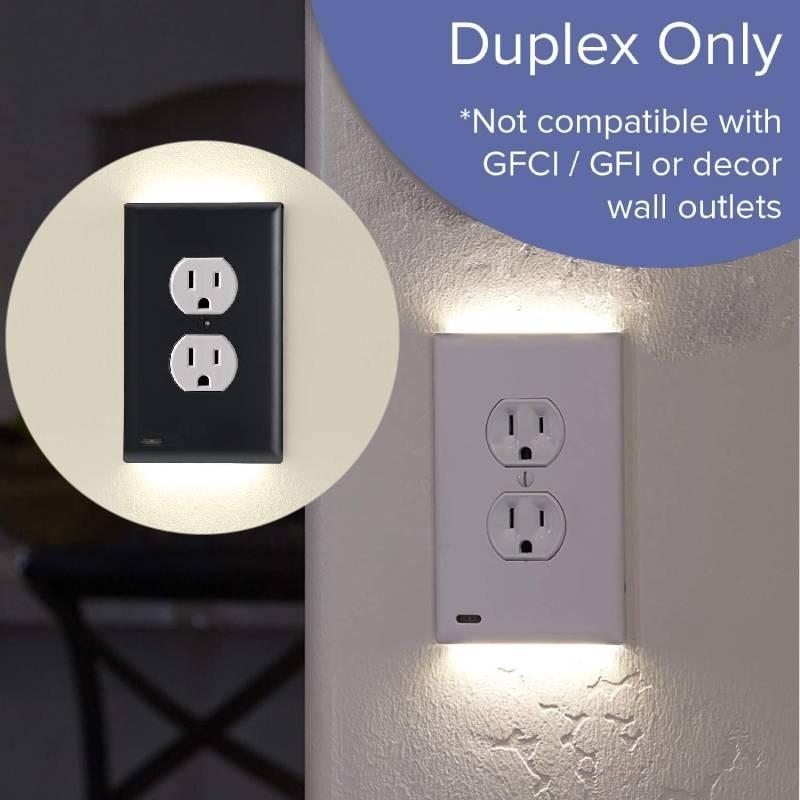 Outlet Cover Wall Socket Plate Double Led Night Light Sensor Coverplate Plug