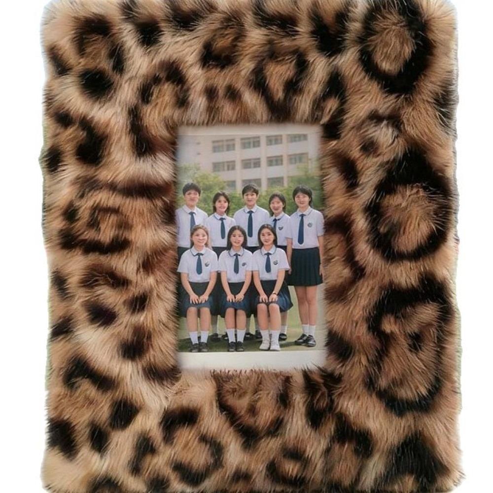 Heart Plush Photo Frame Leopard Print Creative 6/7/8 Inch Picture Frame Soft Puppy Paw Picture Frame Ornaments Living Room Decor