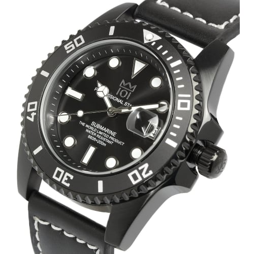 HYAKUICHI 101 Divers 20 ATM water resistant wristwatch date unidirectional rotating bezel leather belt men's