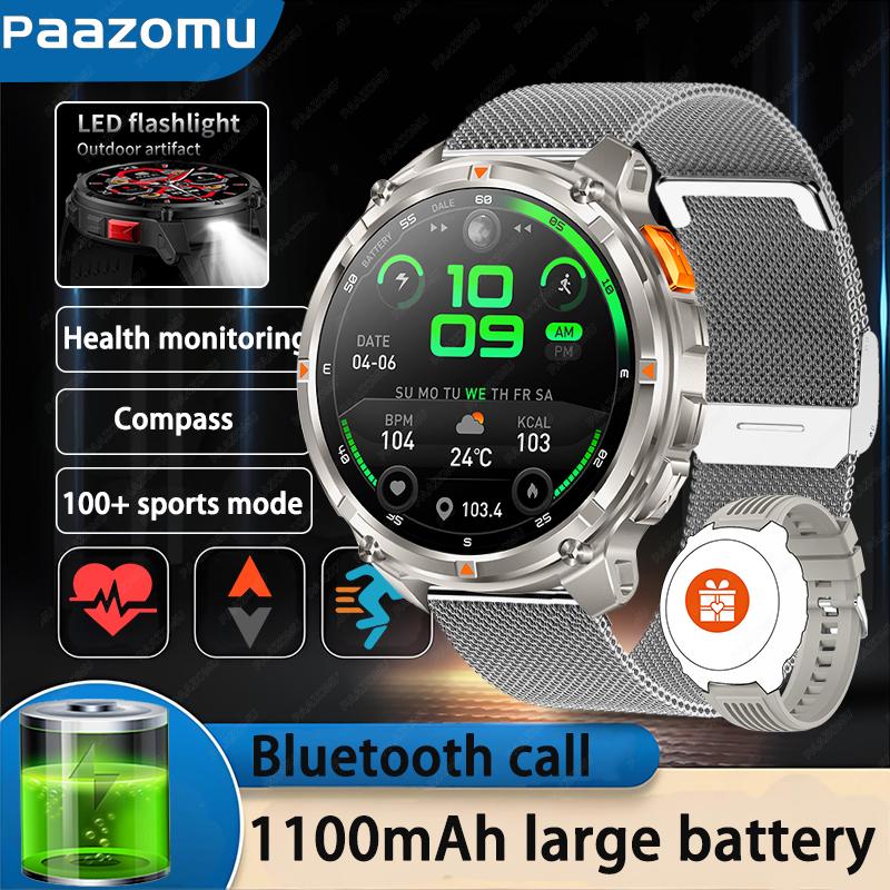 New Outdoor Smart Watch 1.7 ” 1100mAh Large Battery IP68 Waterproof LED Flashlight Bluetooth Call Sports Men Fitness Bracel