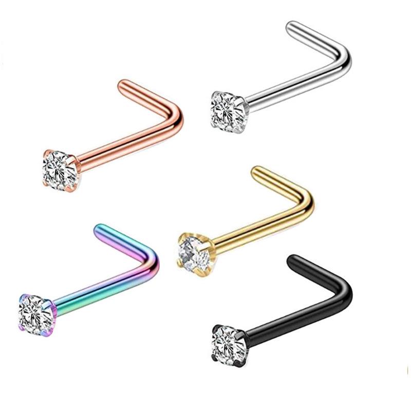 Nasen- & Ohrstecker-Set aus Edelstahl: Mini Zirkon, Gerade & Gebogene Stäbe