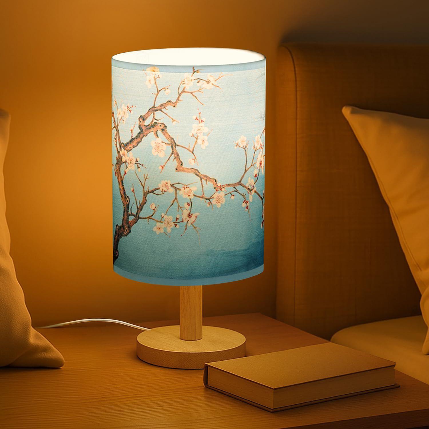 

Лампа с деревянным основанием для ночи, спальни, гостиной, дома и декора - цилиндрические абажуры для гостиной с подсветкой (Лампочка в комплекте)