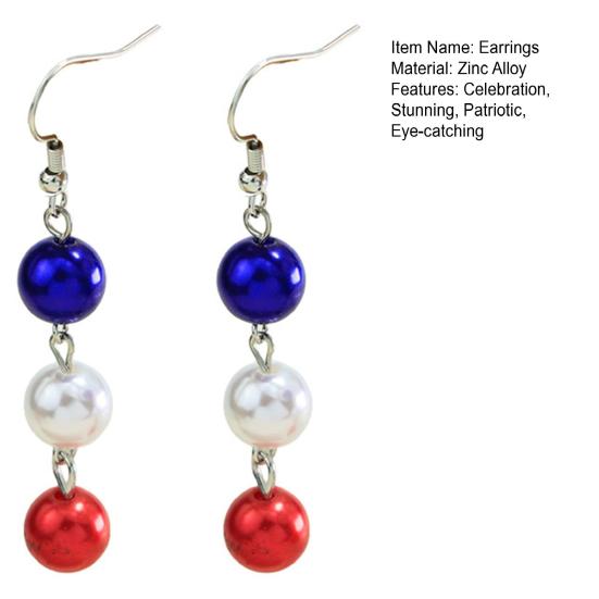 Lightweight Statement Earrings 1 Pair Independence Day for Women, Red White Blue Beads Dangle Drop Festival Party Accessories Earrings, 4th