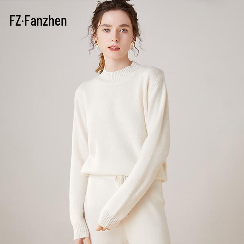 Fanzhen Women's Thickened Half-High Neck Cashmere Blend Sweater