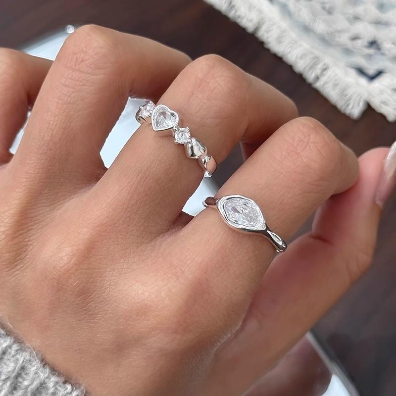 Elegant Korean Inspired S925 Silver Heart Shaped Zirconia Ring For Women Chic Accessory