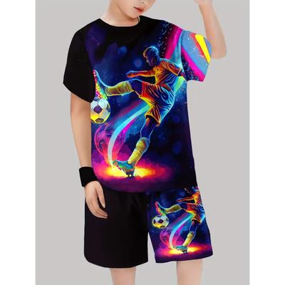 Summer Children's Sports Set Football 3D Print Soccer Jersey Sets for Children Quick-Dry T-Shirt Shorts Children's Clothing