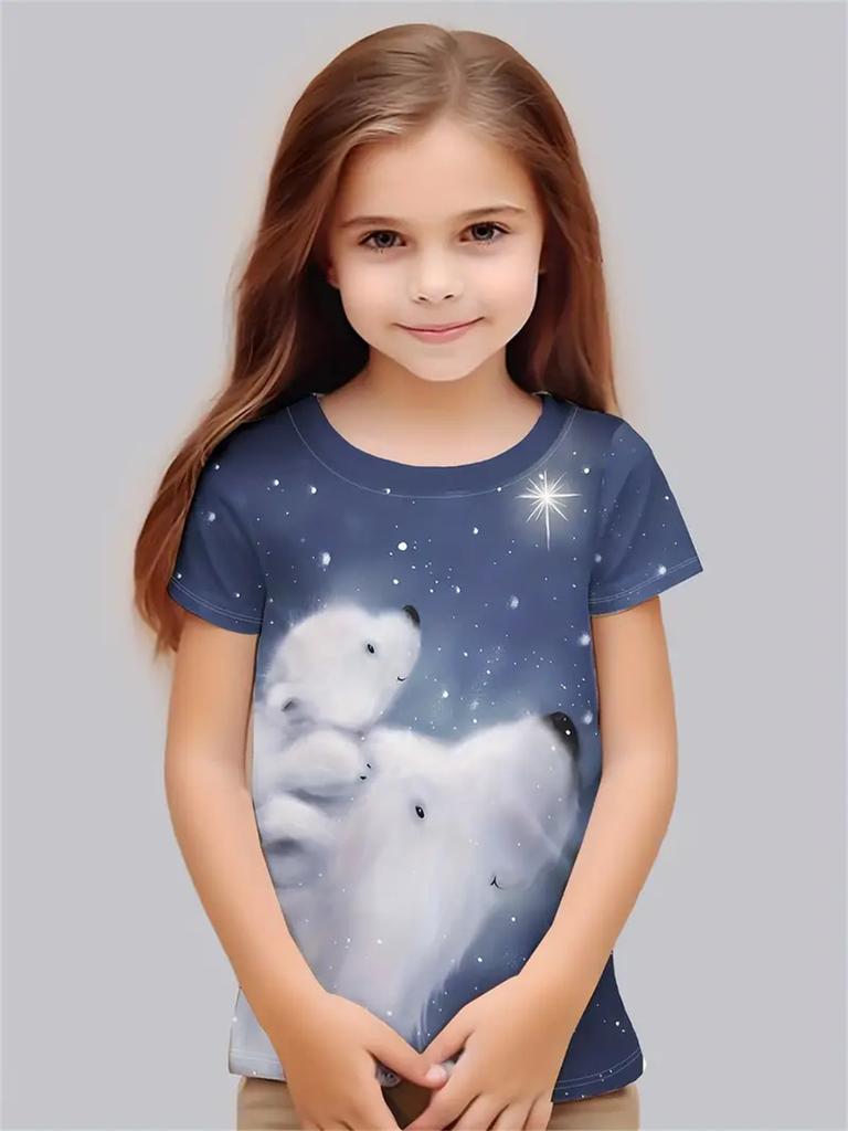 Girl Clothes Cute Animals 3D Print Casual Crew Neck Short Sleeves Graphic T Shirts Children's Clothing 2-10Y for Animals Lover