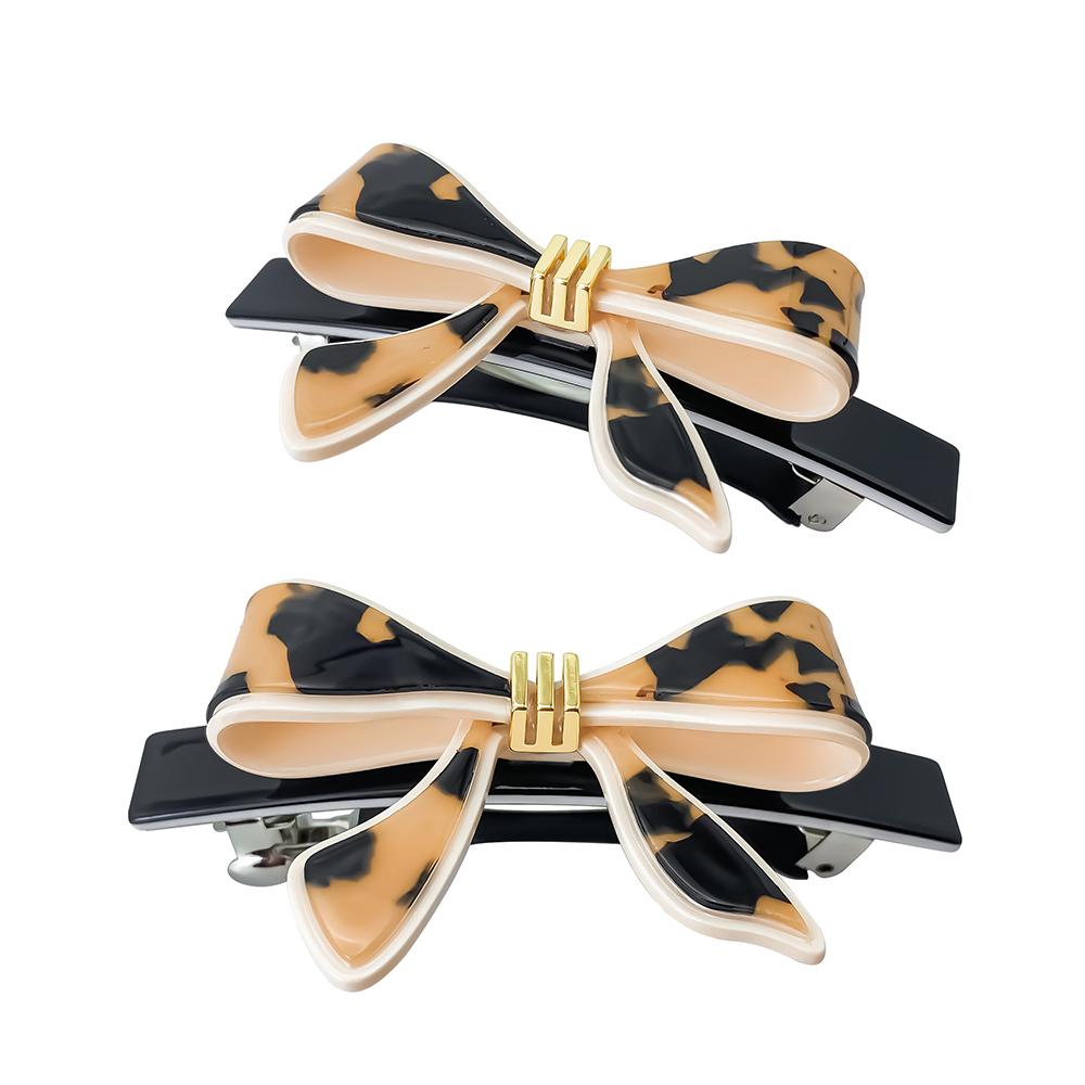 eManco Black Grab Clip Leopard Print Bow Decoration Two Colours Mix & Match Fashionable Women's Accessories