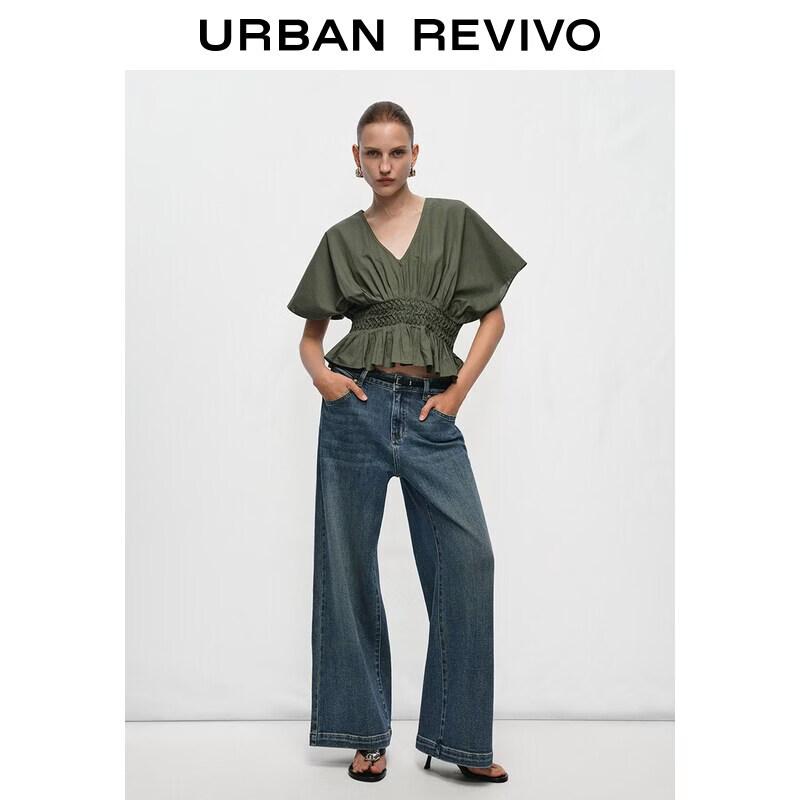 UR Women's Retro Washed Button-Detail Denim Long Pants
