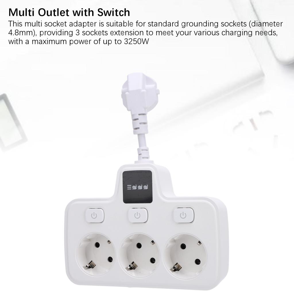 Steckdose mit unabhängigem Schalter Mehrfachsteckdosenadapter 3-fach 2-polig AC Schutzkontaktsteckdose