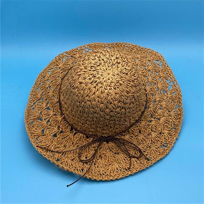 Womens Foldable Straw Hat With Wide Brim Beach Vacation Sun Protection Adjustable Size