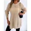Autumn Winter New Tops Cross-border European and American Women's Round Neck Pullover Slit Woven Casual Sweater