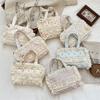Lace broken flower canvas bag women's new fashion casual commuter tote bag lace edge handbag