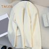 Women Suit Coat Lapel Long Sleeve Double Breasted Suit Jacket with Flap Pockets Loose Fit Business Outwear