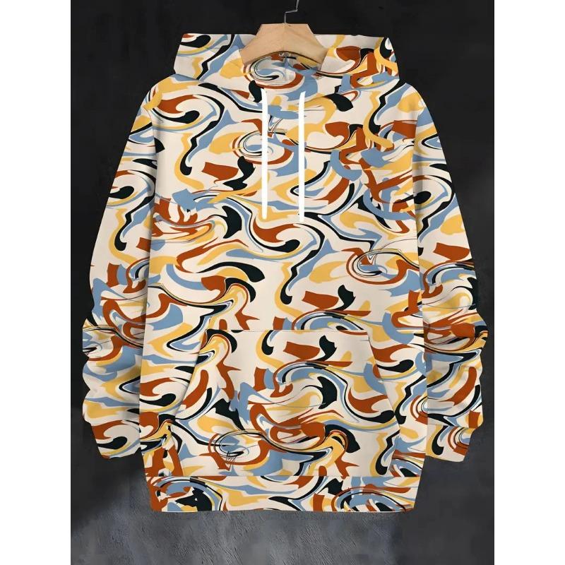 Autumn 3D Graffiti  Abstract Art Pattern Printed Hoodies Fashionable Casual Sports Long Sleeved Men's Hooded Sweatshirts