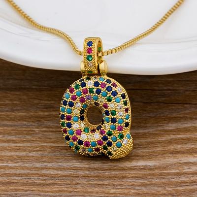 Nidin Fashion Luxury 26 Letters Copper Zircon Pendant Necklace for Women Rainbow Initials Name Necklace Wedding Party Jewelry
