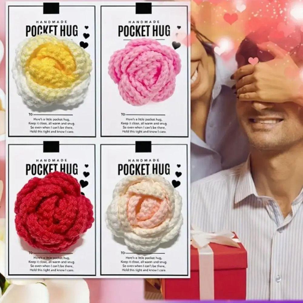 

с открытками сочувствия, вязанный крючком карманный жетон для объятий, вязанная крючком роза, вязаный цветок своими руками