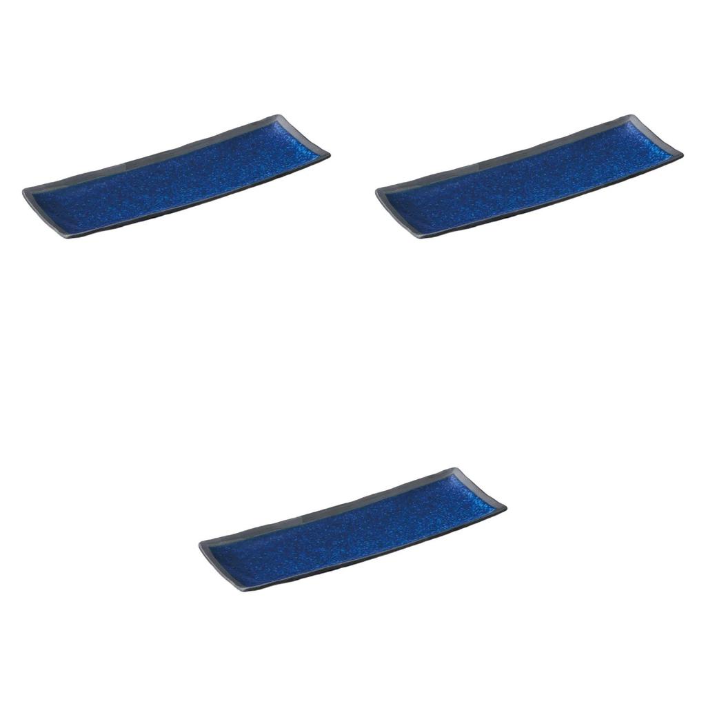 Set of 3 Navy Crystal Long Plates x x Large Narrow Plates by Setomonohonpo 11.0 [33.8 11.1 2.5 cm]