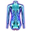 Womens One-piece Shiny Metallic Long Sleeves Gymnastic Dance Leotard Athletic Bodysuit
