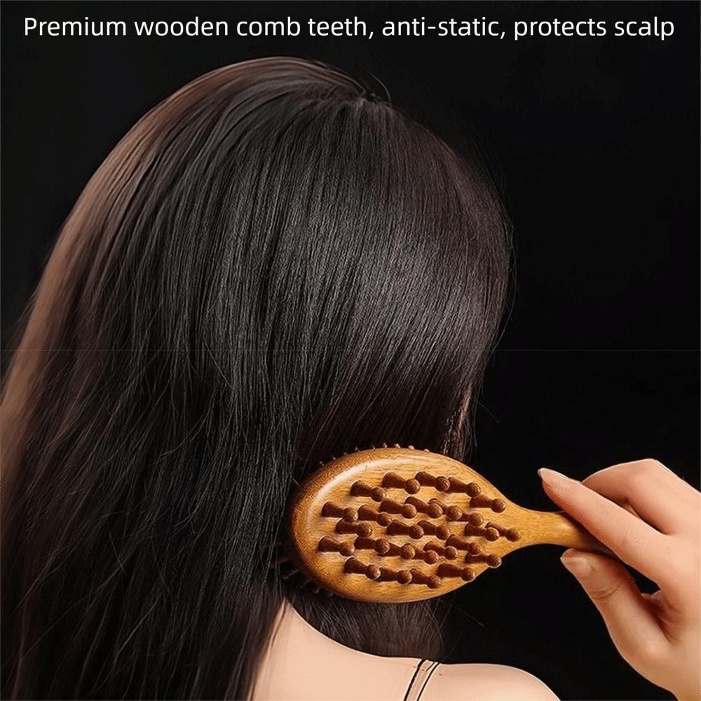 Double-Sided Head Massage Comb Comfortable Handle Wooden Meridian Hair Comb  Scalp Care