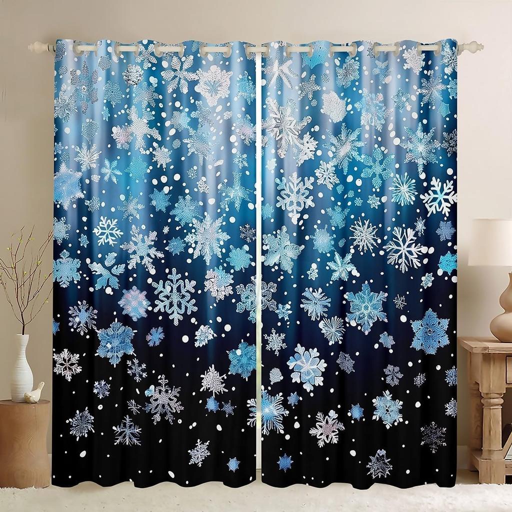 Snöflinga Gardiner Draperier God Jul Dekor Barn Pojkar Flickor Nyårspresent Glitter Galaxgardin Mörkläggande Tillverkad Av Polyester