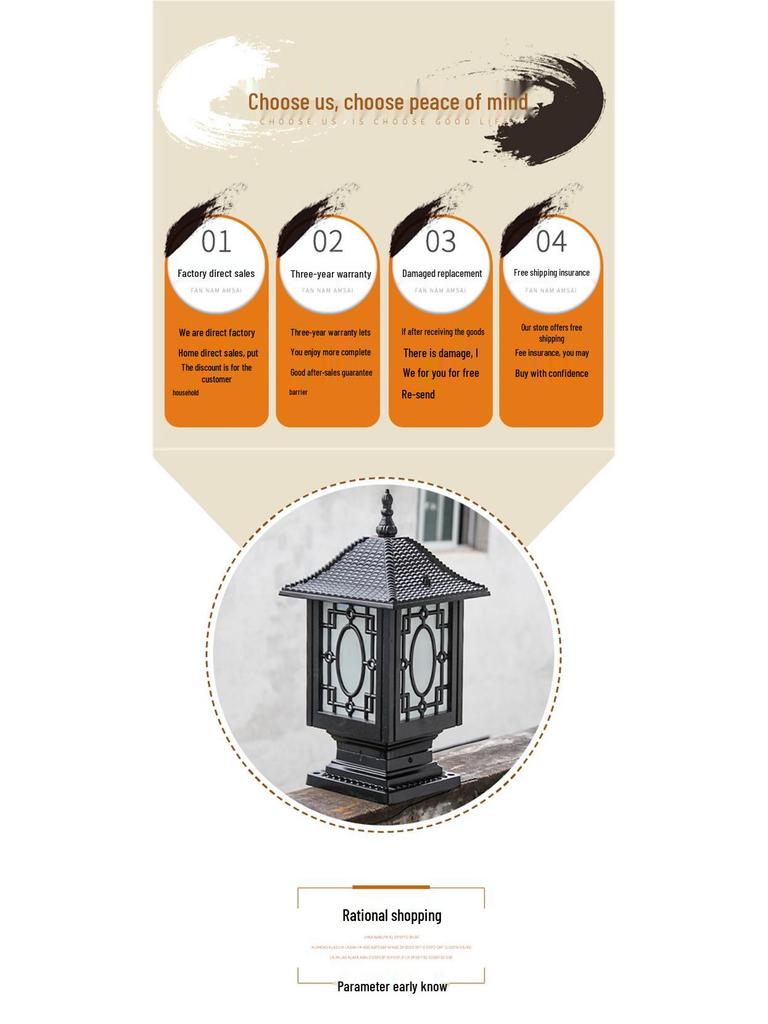 Chinese Style Waterproof Outdoor Wall Lamp for Garden and Villa