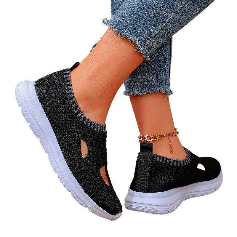Plus Size 2025 Shoes Female Knitted Women's Vulcanize Shoes Outdoor Women Sneakers Mixed Colors Women's Casual Slippers Shoes