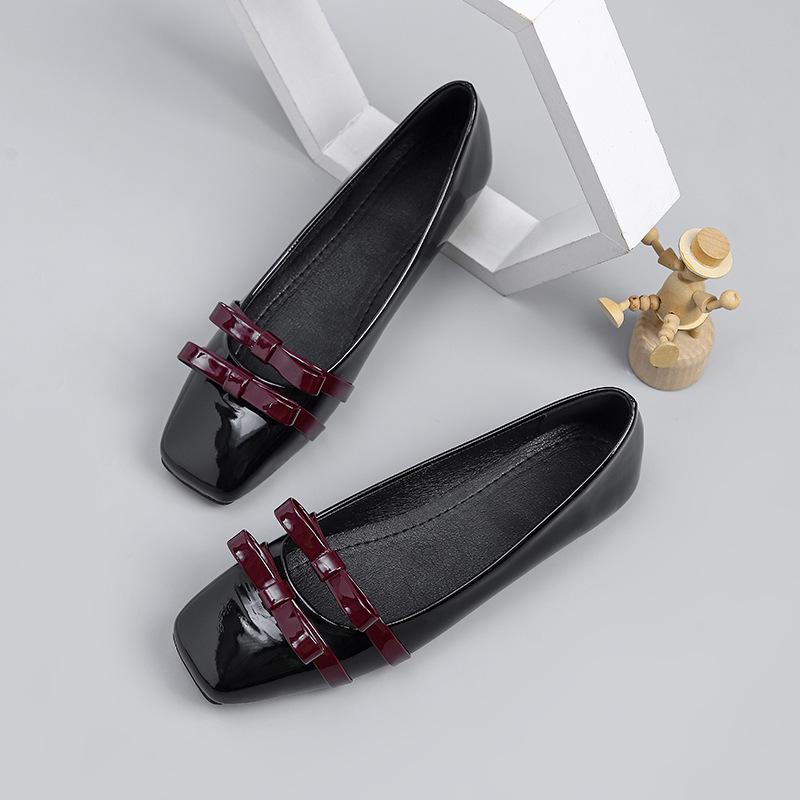 Square Toe Ballet Shoes for Women Dressy Flats Loafers With Bowknot Comfortable Walking Shoes Women's Soft Faux Leather Anti-Slip Ballerina Shoes